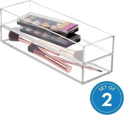 iDesign Clarity Drawer Organizer, Kitchen and Bathroom Organization Silverware, Spatulas, Gadgets, 4 x 12 x 2 Inches - Clear, Pack of 2