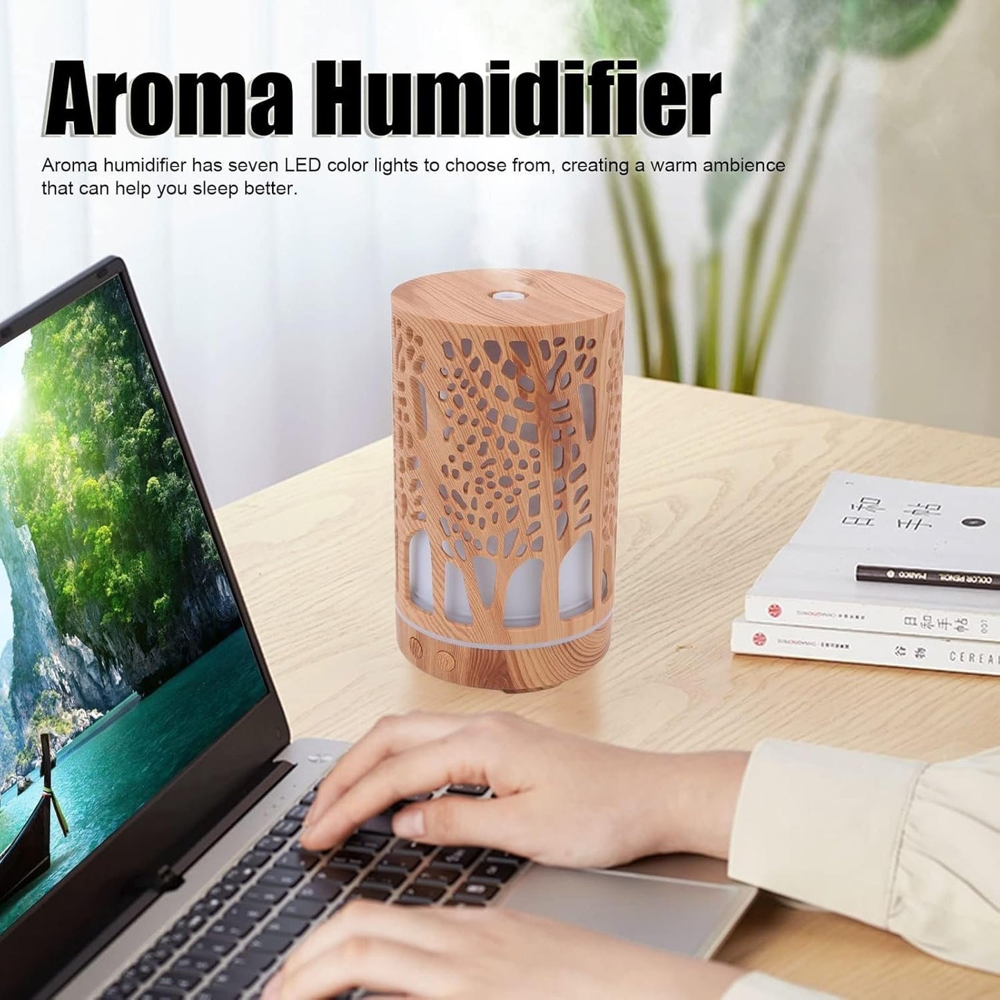 200ml Essential Oil Diffuser, Remote Control Wood Grain Air Aroma Diffuser, Fragrant Oil Humidifier Vaporizer with 7 LED Color Light for Home (US-Wooden)