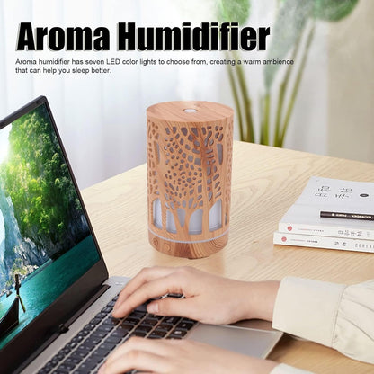 200ml Essential Oil Diffuser, Remote Control Wood Grain Air Aroma Diffuser, Fragrant Oil Humidifier Vaporizer with 7 LED Color Light for Home (US-Wooden)