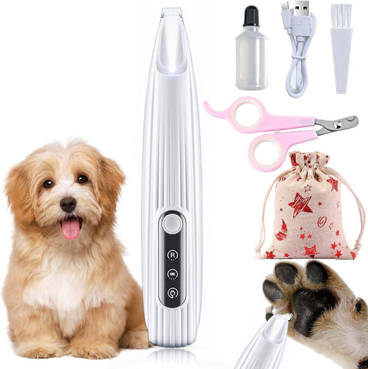 Saffory Dog Trimmer, Saffory Electric Dog Trimmer, Pet Micro Precision Trimmer, Dog Paw Trimmer for Grooming, Low Noise Dog Clippers, Rechargeable Pet Paw Trimmers with Led Light (White)