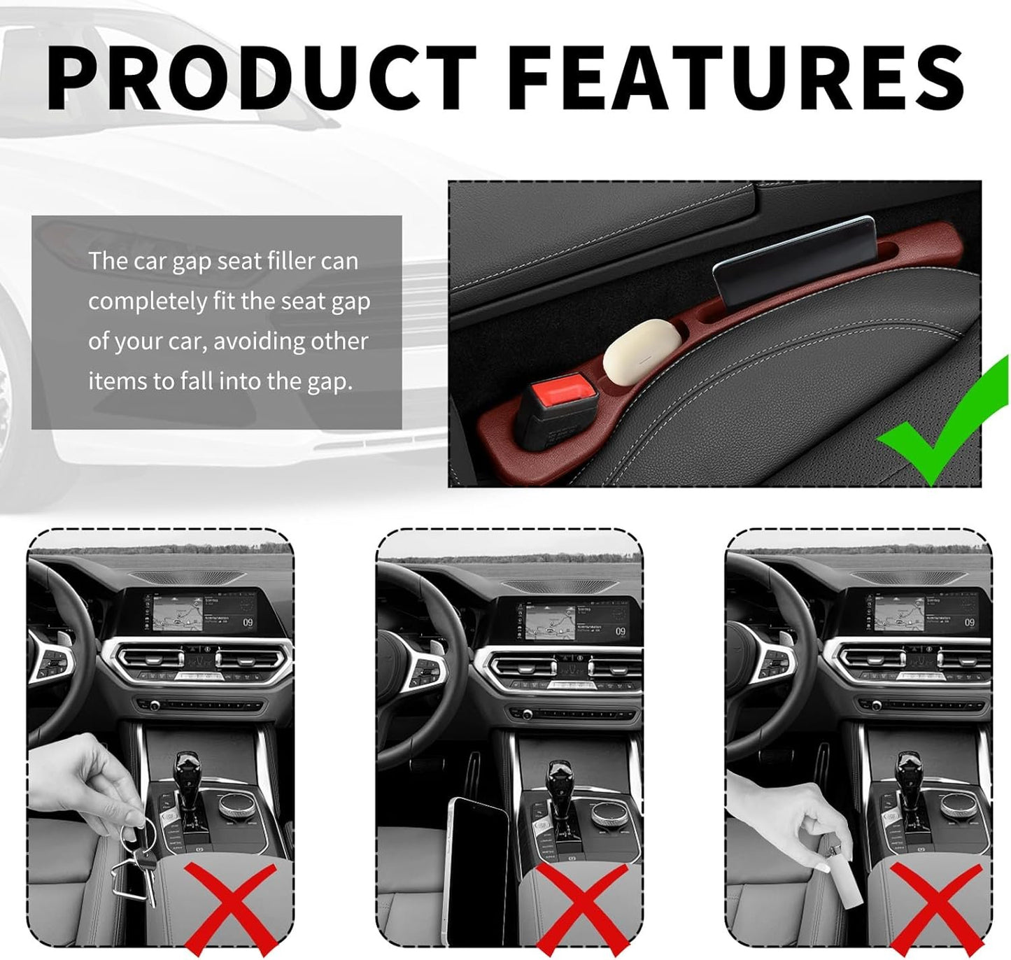 2PCS Upgrade Car Seat Gap Filler Organizer,Car Gap Filler Organizer with Storage Space for Filling Gaps & Storing Items,Versatile Car Accessories Gap Filler for Car Fit Most Vehicles (Red)