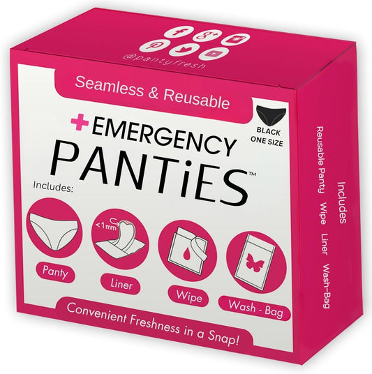 Panties On The Go Kit = Women's Seamless Underwear, Pantyliner, Wipe & WashBag