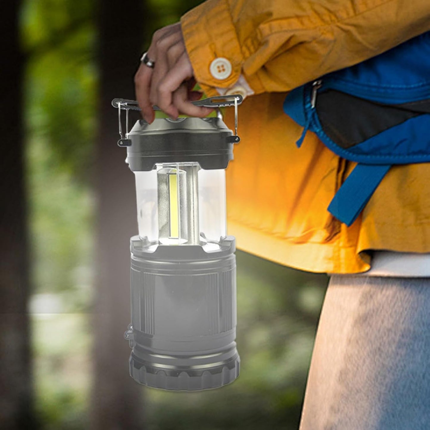 Zqkimzi LED Camping Lantern, Foldable Battery Powered Lantern, With Hook and Handle, Long Lasting Outdoor Lighting Multi Functional Survival Gear for RV, Travel, Hiking, Black