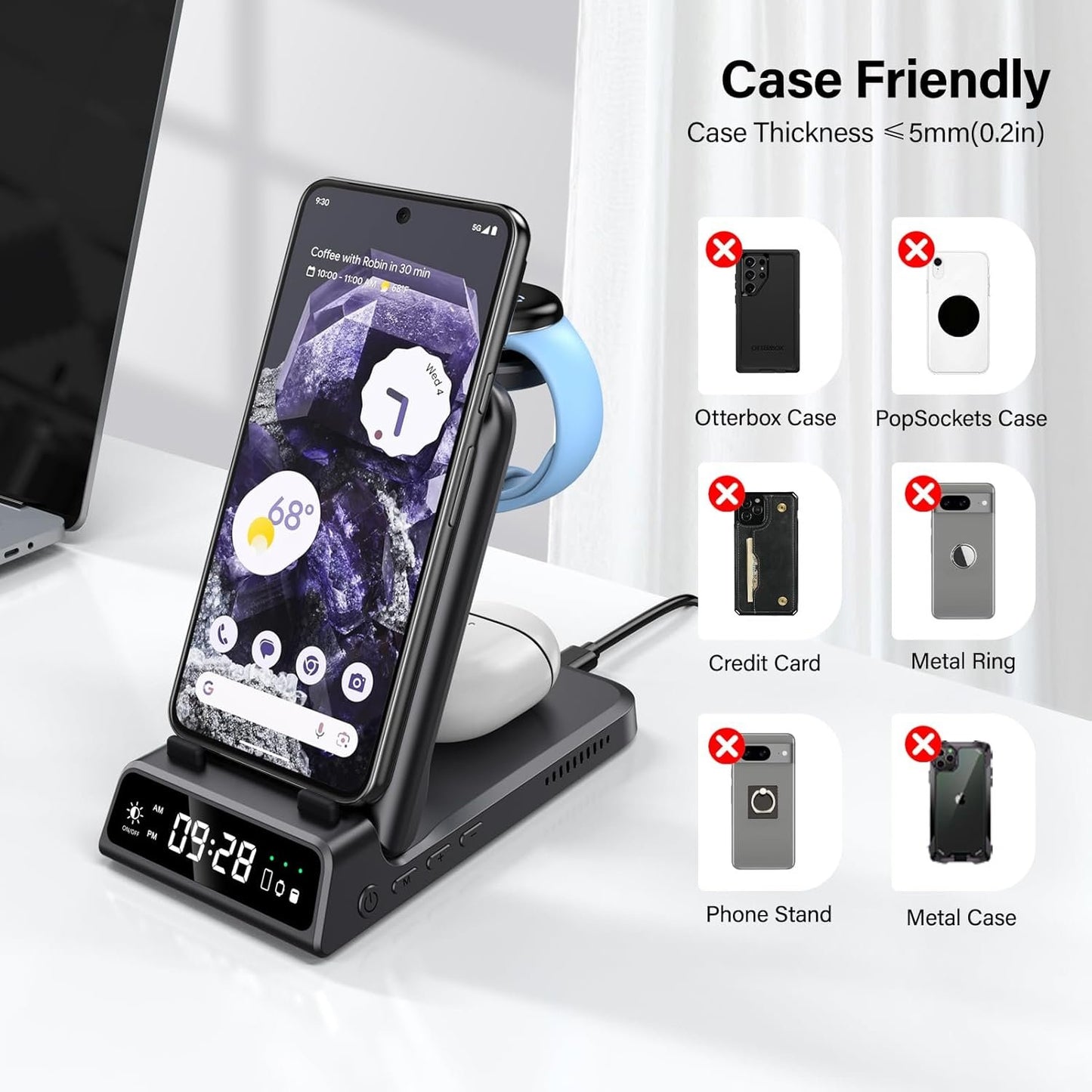 SwanScout 703G2 Wireless Charger for Google Watch 3/2, 4 in 1 Foldable Charging Station for Google Pixel 9 Pro/9 Pro XL/9/8 Pro/8A/8/7A/Fold/7/7 Pro/6/6 Pro, Pixel Buds Pro