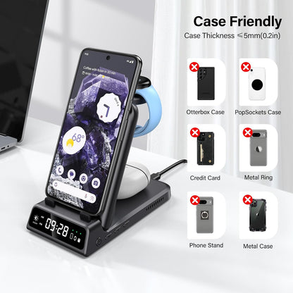 SwanScout 703G2 Wireless Charger for Google Watch 3/2, 4 in 1 Foldable Charging Station for Google Pixel 9 Pro/9 Pro XL/9/8 Pro/8A/8/7A/Fold/7/7 Pro/6/6 Pro, Pixel Buds Pro