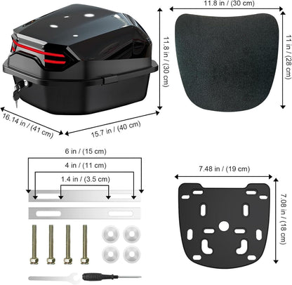 Motorcycle Top Case, Motorcycle Tour Tail Box Scooter Trunk Luggage Top Lock Storage Lockable Waterproof Carrier Plastic Case with Mounting Hardware - 35L Capacity - Can Store Helmet - Black