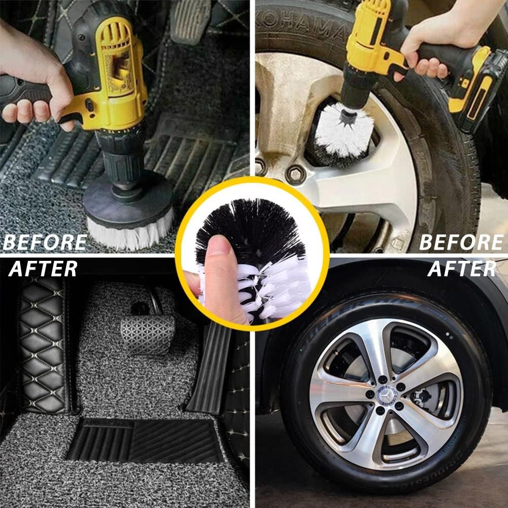 [3 Brush Set] Car Detailing Drill Brush Set, Wheel Cleaning Drill Brush Attachment, Drill Scrubber Brush Kit, Power Scrubber for Car Carpet Floor Mats, Kitchen, Bathroom (0.25mm Softer Bristle)