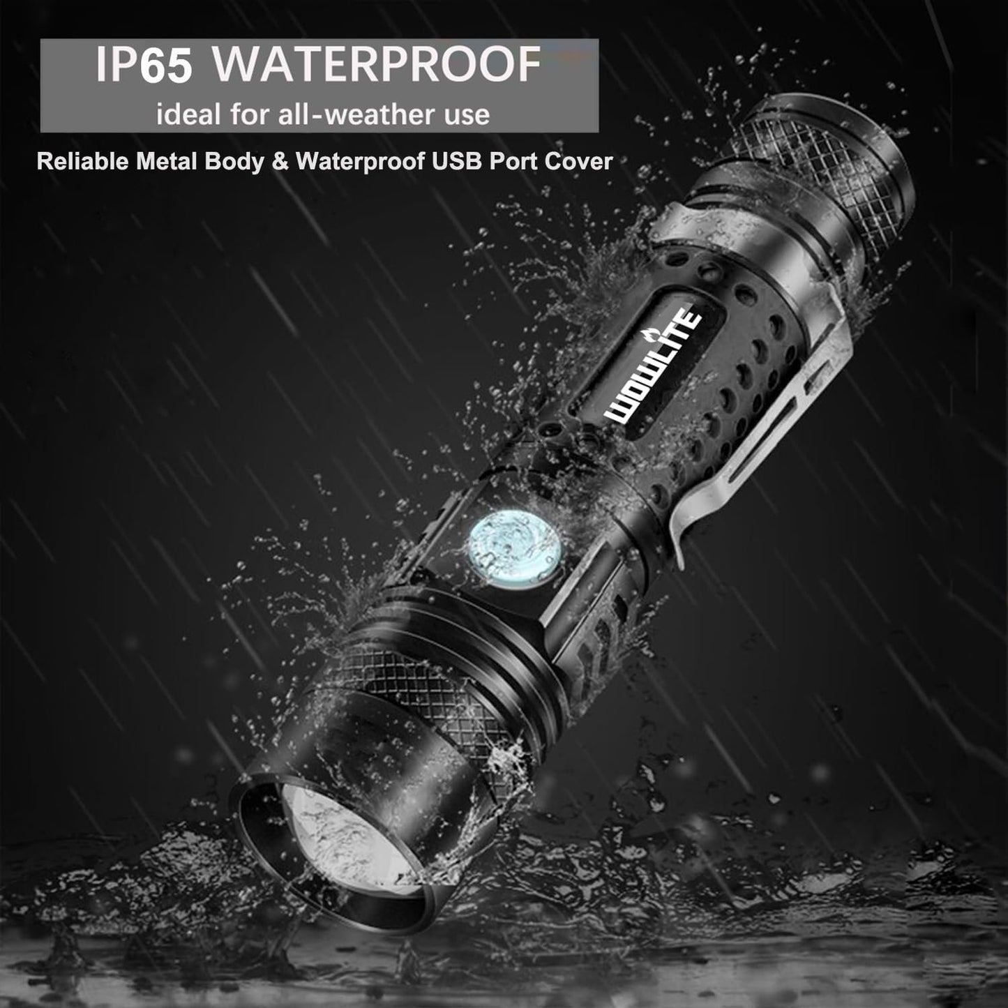 Rechargeable Flashlight [2 Pack], Wowlite Tactical Flashlight with Clip - High Lumens, 4 Light Modes, Water Resistant, Zoomable, Pocket-Sized LED Flashlight for Emergency Camping Hiking