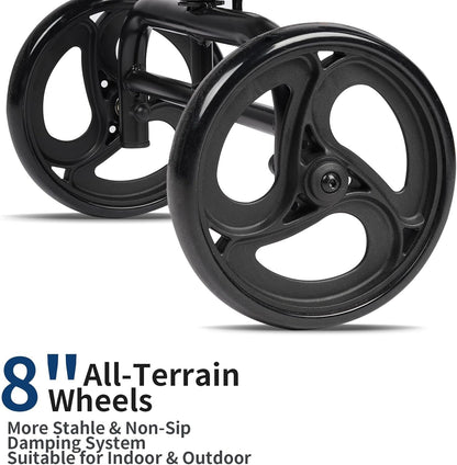 CloudHand Foldable Lightweight Knee Walker, Portable Knee Scooter featuring Basket, Adjustable Steering, and Brake System, Better Alternative to Crutches, Black