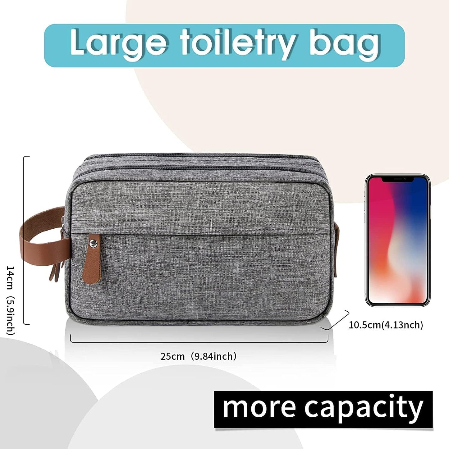 Mens Toiletry Bag, Bathroom Bag, Oxford Cloth Toiletry Bag for Men, Portable Travel Shaving Dopp Kit,Water-Resistant Cosmetic Bag Travel Organizer Storage for Accessories, Gray