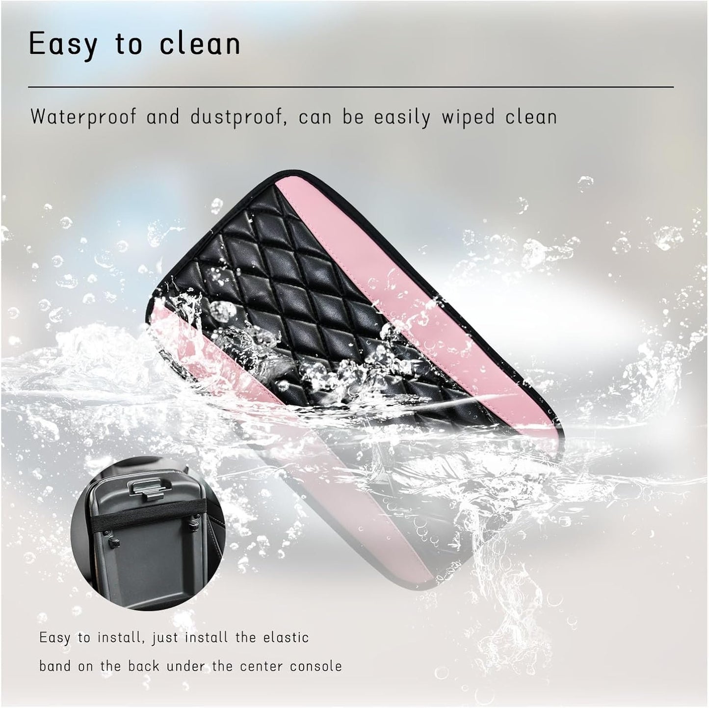 Dickno Car Center Console Cushion Pad, Universal Leather Waterproof Armrest Seat Box Cover, Comfortable Auto Armrest Cover Protector, Car Interior Decor Accessories for Most Vehicles (Pink)