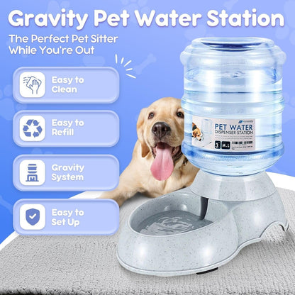 Flexzion Gravity Pet Water Dispenser Drinking Station for Dogs Cats (3 Gallon) Automatic Replenish Waterer for Small Large Breed Dog Cat Animal, Feeding Watering Fountain Supplies Bottle Dish Bowl