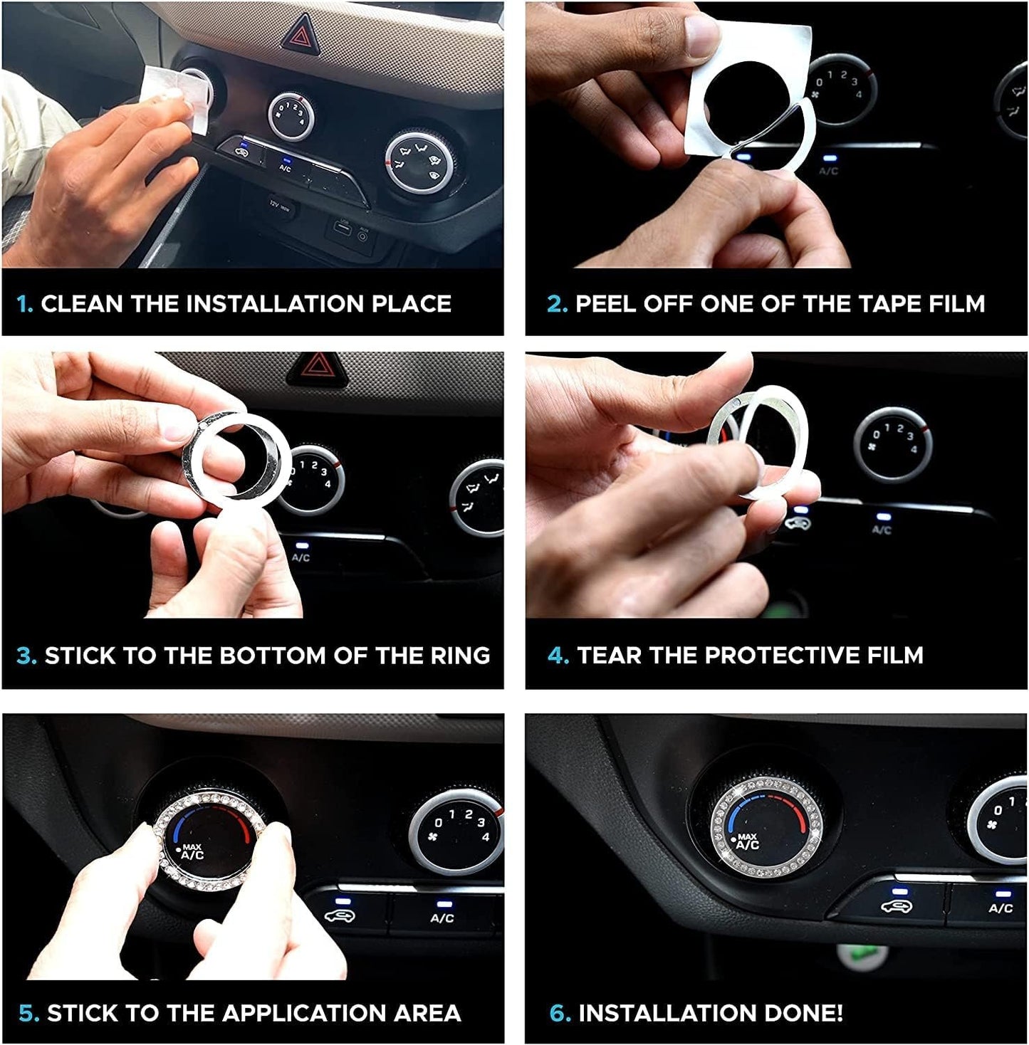 Car Cup Coaster, Push Start Button Bling, Interior Accessories 2.75 Inches Crystal Rhinestone Anti-Slip Vehicle Coaster for Cars, Trucks & RVs (Black, 2Pcs + Bling 1Pcs)