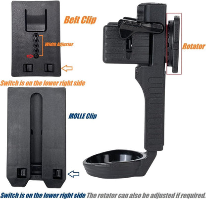 TACNEX Quick Release Flashlight Holder w/Duty Belt/MOLLE Vest Clip Tactical Torch Holster Rotatable Light Carry Case Support Stand fit 1"-1.25" Diameter Flashlight for Police Leo Security Military