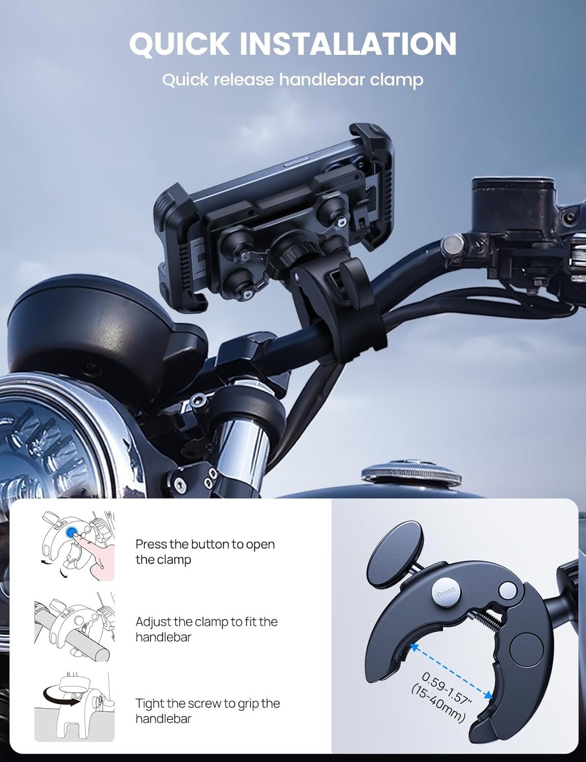 Lamicall Anti-Vibration Motorcycle Phone Holder – [Dual Shock Absorber] 360° Rotation, Universal Handlebar Mount Mobile Phone Bicycle for iPhone 16 15 14 13 12 Series, Xiaomi, 4.7-6.8 Inch Smartphones