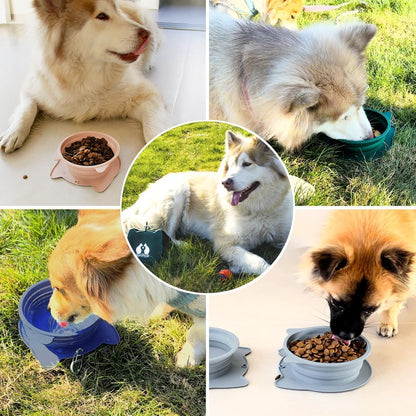 RUNROLE 2-in-1 Collapsible Silicone Dog Travel Bowls, Slot Together and Use Separately, Portable Pet Food Water Bowls, Foldable Cat Feeding Watering Dishes, 20OZ+27OZ(Purple)