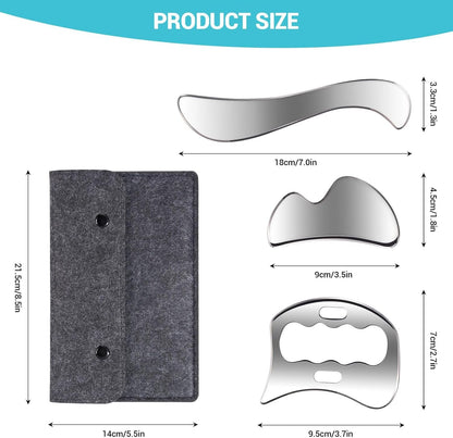 Gua Sha Facial Tool, 3 in 1 Stainless Steel Gua Sha Set, Scraping Massage Tool, Cupping Therapy Set Muscle Scraper for Arms, Back, Legs, Neck Reduce Soreness