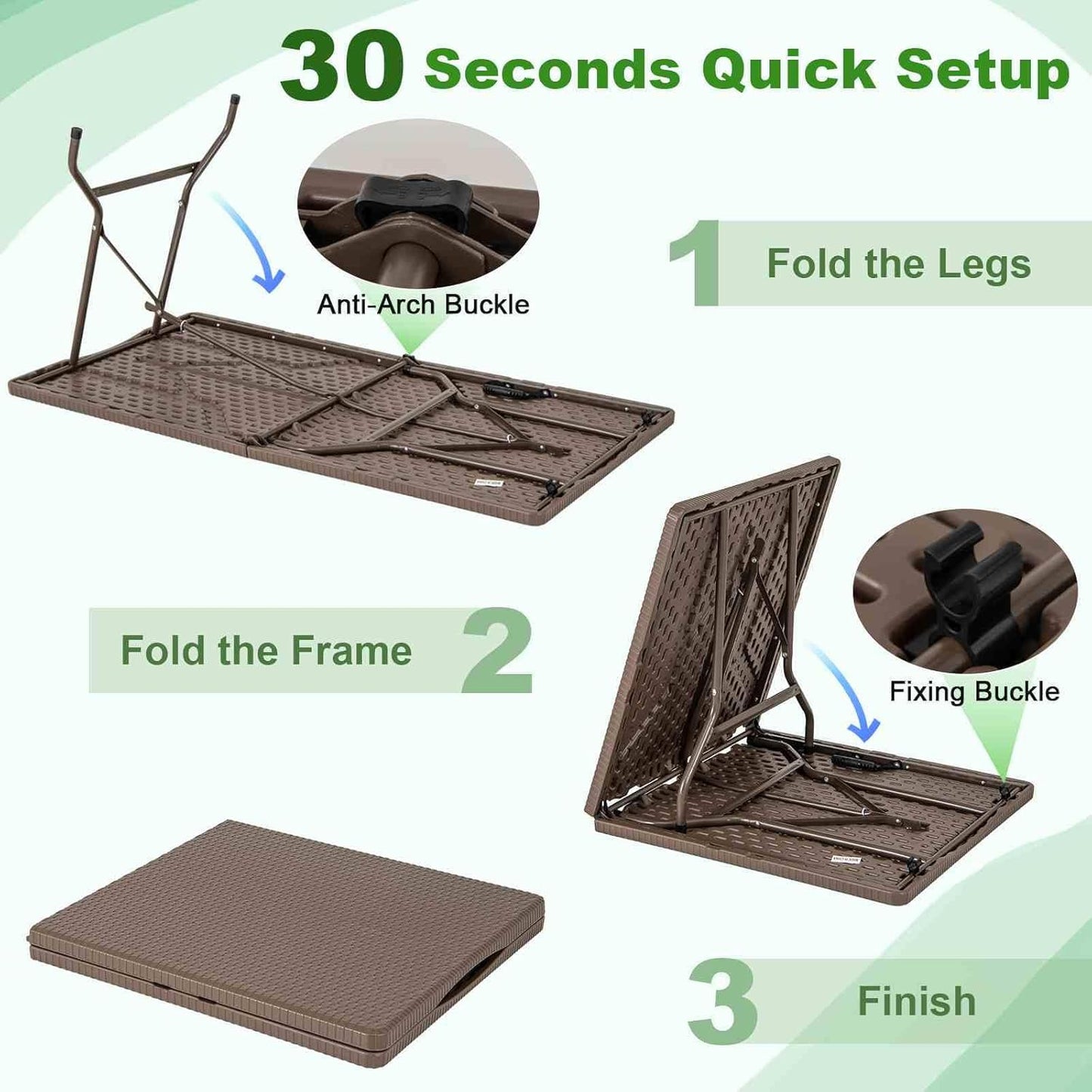 Costway 1.5m Folding Picnic Table, Outdoor Dining Table w/Rattan Grain HDPE Tabletop, Sturdy Metal Fame, Non-Slip Foot Pads, 4-6 Person Camping Table for Patio Garden Deck Yard