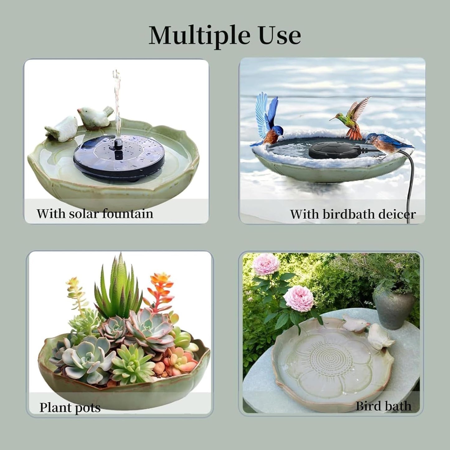 Vasca per uccelli in ceramica da 25,4 cm, ciotola multifunzionale per uccelli da giardino, con contenitore per irrigazione pappagalli, decorazione per terrazza, balcone e prato