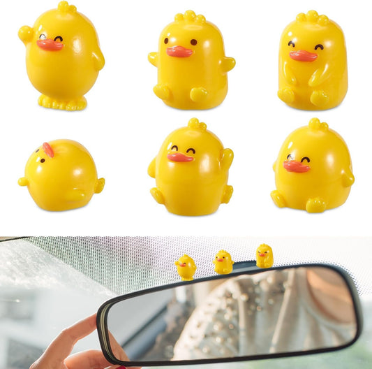 6pcs Mini Duck Car Ornaments, Cute Tiny Small Car Rearview Mirror & Dashboard Interior Accessories Resin Duck Figures Decorations for Women Men Automotive Gifts Desktop Home Office Decor