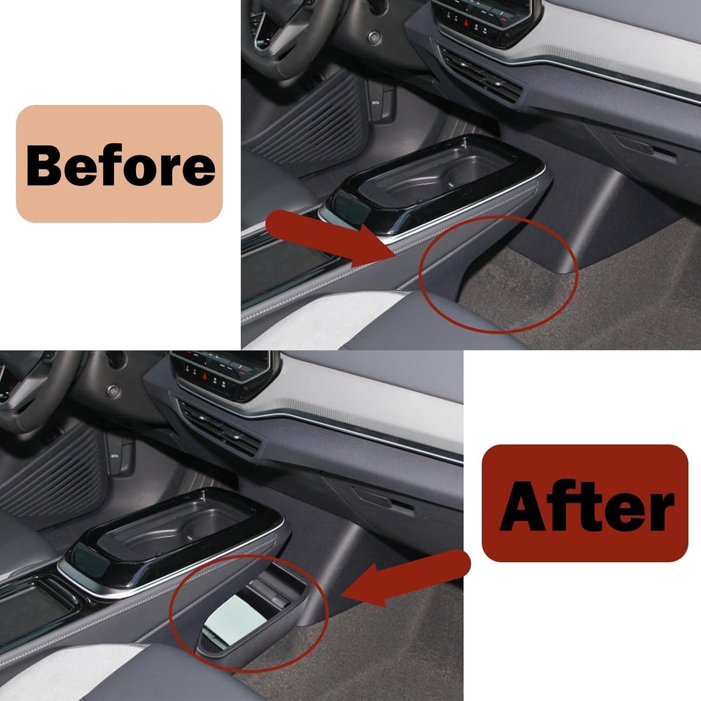 2024 2023 VW ID.4 Center Console Organizer Upgraded Storage Box Insert Tray Interior Accessories Compatible Lower Center Console Tray ID.4 Underseat Armrest Storage Box Coin Holder, Black