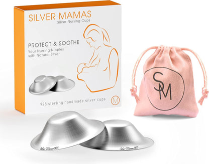 Silver Mamas Nursing Cups for Nursing Newborn, Silver Nipple Covers Breastfeeding, 925 Silver Nursing Shields, Healing Cups, Newborn Essentials Must Haves, Soothe Sore and Cracked Nipples (Medium)