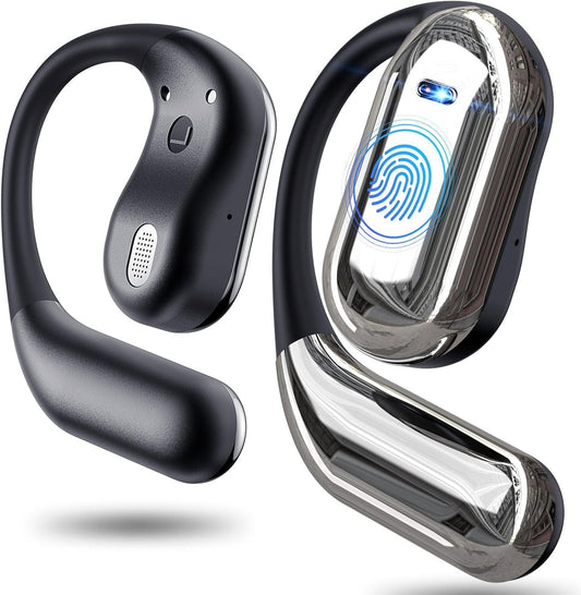 Open Ear Bluetooth Headphones 5.4 Ear Clip Wireless Earbuds with 4 HD Mics and 50 Hours Playtime Dual LED Display Charging Case Sports Ear Buds for Running/Workout, 2025 New Bone Conduction Headphones