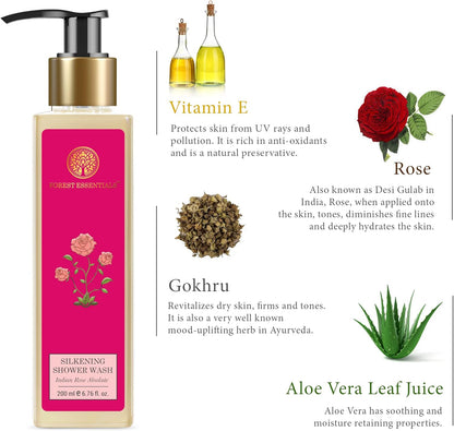 Forest Essentials Indian Rose Absolute Silkening Shower Wash, 200ml
