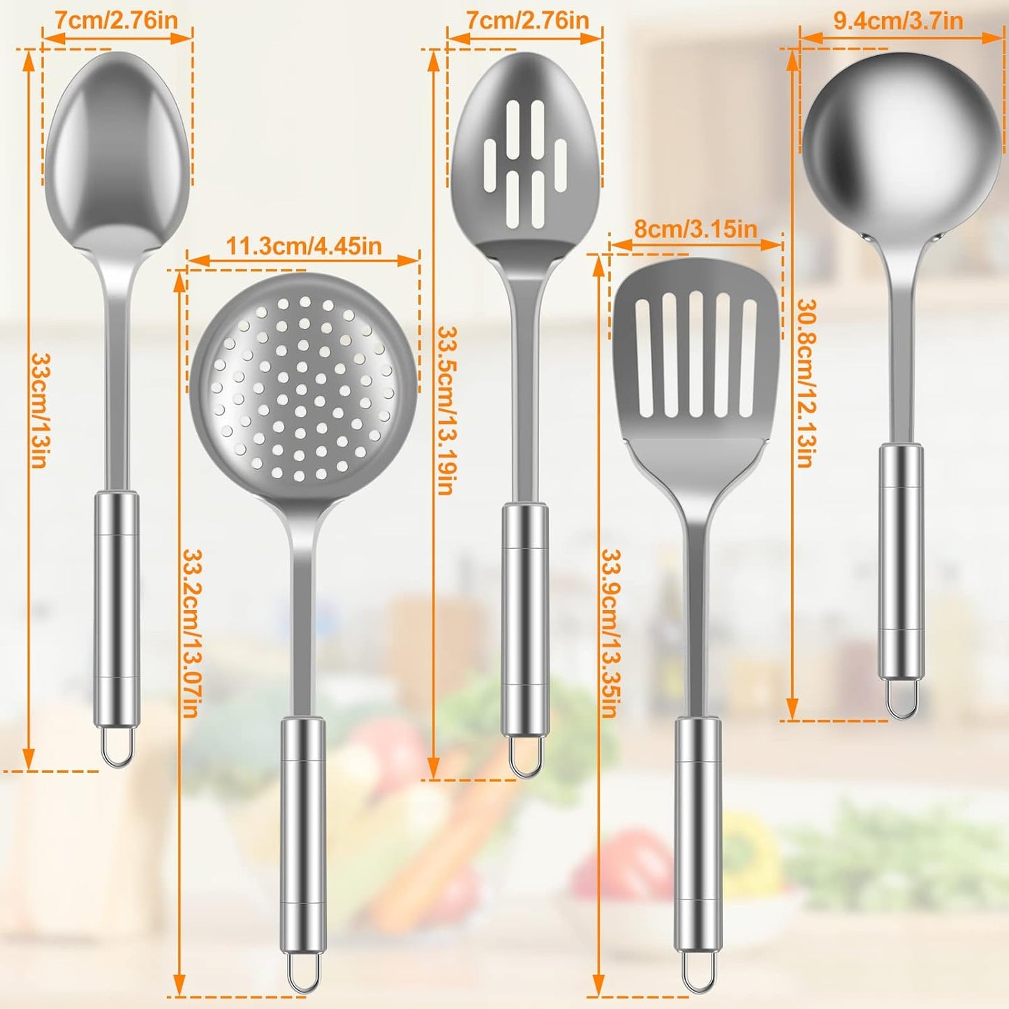Stainless Steel Cooking Utensils Set Kitchen Tools Set Kitchen Gadgets Cookware Professional Wok Utensils Set Stainless Steel Kitchen Utensils for Hanging Dishwasher Safe (5)