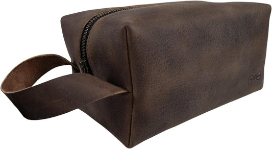 Hide & Groom, Rustic Toiletry Bag for Groomsmen, Best Men, Bachelor, Wedding Ceremonies, Shaving Kit Storage, Bathroom Bag, Full Grain Leather, Handmade, Bourbon Brown, Bourbon Brown, Unique, Classic
