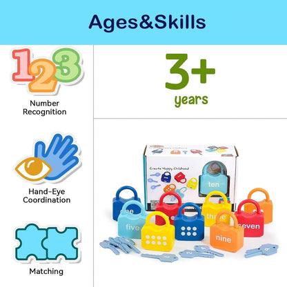 Misitti 20PCS Kids Learning Locks with Keys Numbers Matching & Counting Montessori Educational Toys for Ages 3 yrs+Math Manipulatives for Preschool Kindergarten Learning & Education