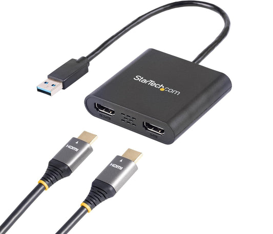 StarTech.com USB 3.0 to Dual HDMI Adapter - 1x 4K 30Hz & 1x 1080p - External Video & Graphics Card - USB Type-A to HDMI Dual Monitor Display Adapter - Supports Windows Only - Black (USB32HD2)