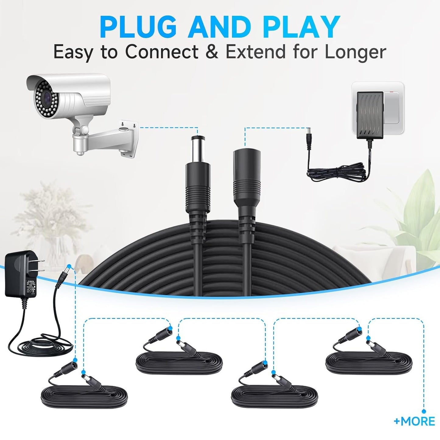 ANLINK 10ft 3M DC Power Extension Cable, DC 12V Power Adapter Extension Cord 5.5mm x 2.1mm for CCTV Security Camera/Router/LED Strip Light/Printer and More-Black