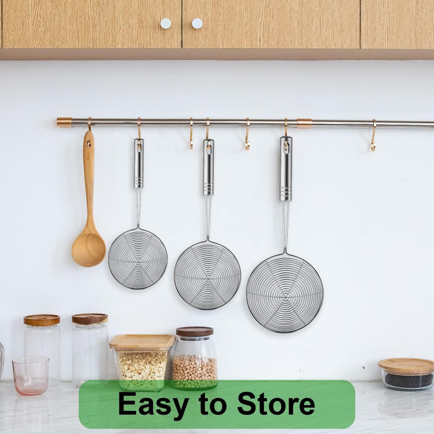 Swify Spider Strainer Set of 3 Asian Strainer Ladle Stainless Steel Wire Skimmer Spoon with Handle for Kitchen Frying Food, Pasta, Spaghetti, Noodle-30.5cm, 32cm, 35cm