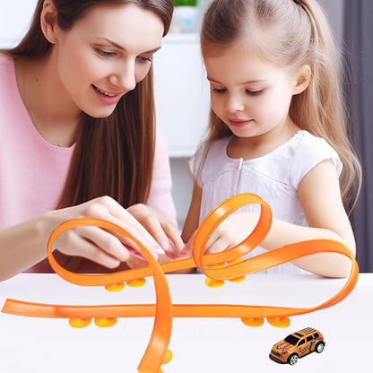 Flexible Track Race Car Toy, Pull Back Vehicle Set, 26x23x7cm, Bendable Road Sections, ABS Build, Colorful Curved Paths, Compact Package Box, for Play
