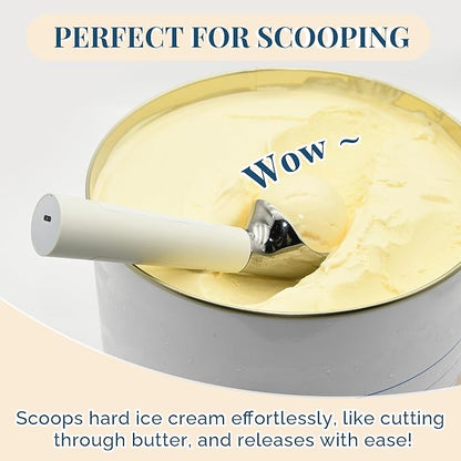 Heated Ice Cream Scoop, USB Rechargeable Electric Scooper with LED Display, Heats to 158°F for Hard Ice Cream, Easy for Seniors & Kids, IP67 Waterproof – White