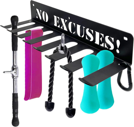 Home Gym Essentials - 16.7 Inch, 8 Hook Gym Storage Rack for Dumbbells, Resistance Bands, Barbell Bars, Jump Ropes & Lifting Belts