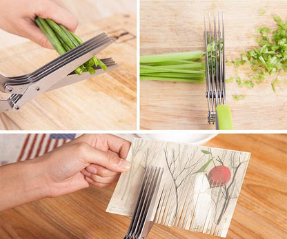 Herb Scissors, Multipurpose Kitchen Shears 5 Stainless Steel Blade with Safety Cover, Cleaning Comb and Herb Stripping Tool (Green)