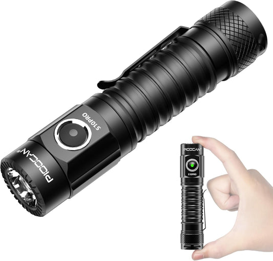 PIOOCAN S10Pro Flashlight Rechargeable, 2500 High Lumens Super Bright Tactical Flashlight, 5 Modes Mini Pocket Flashlight, Magnetic Flashlights for Emergency, Outdoor, Home, Camping, Hiking (Black)