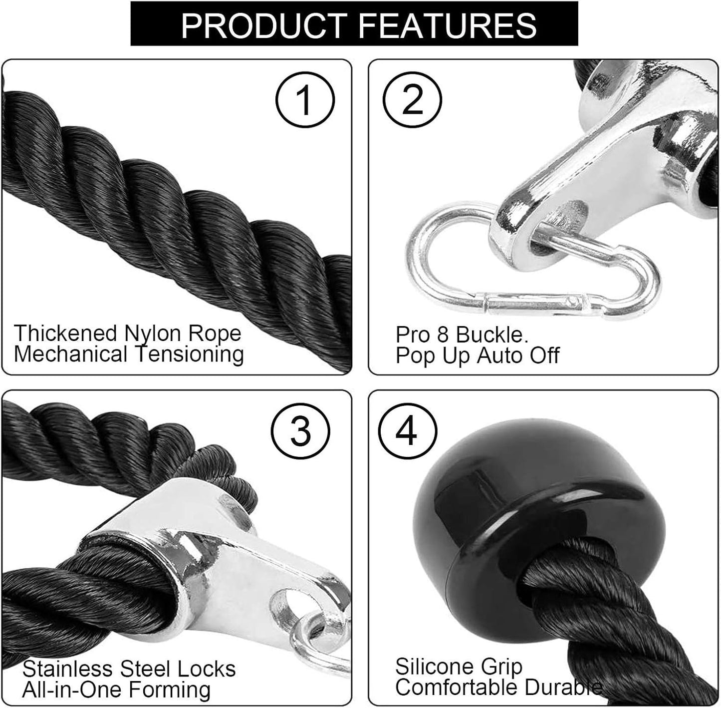 Taeku Tricep Rope – Heavy Duty Nylon Cable Attachment with Long Handle & Carabiner for Triceps Pushdown Home Gym Workouts