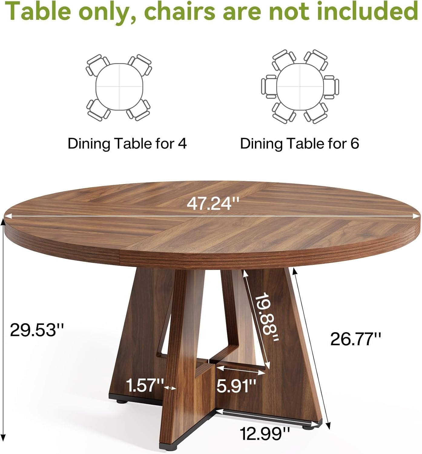 LITTLE TREE Round Dining Table for 4-6 People, 47 Inches Brown Dining Room Table with Wooden Pedestal Base, Farmhouse Dinner Tables, Circle Kitchen Tables for Dining, Kitchen, Living Room