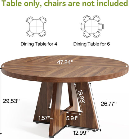 LITTLE TREE Round Dining Table for 4-6 People, 47 Inches Brown Dining Room Table with Wooden Pedestal Base, Farmhouse Dinner Tables, Circle Kitchen Tables for Dining, Kitchen, Living Room