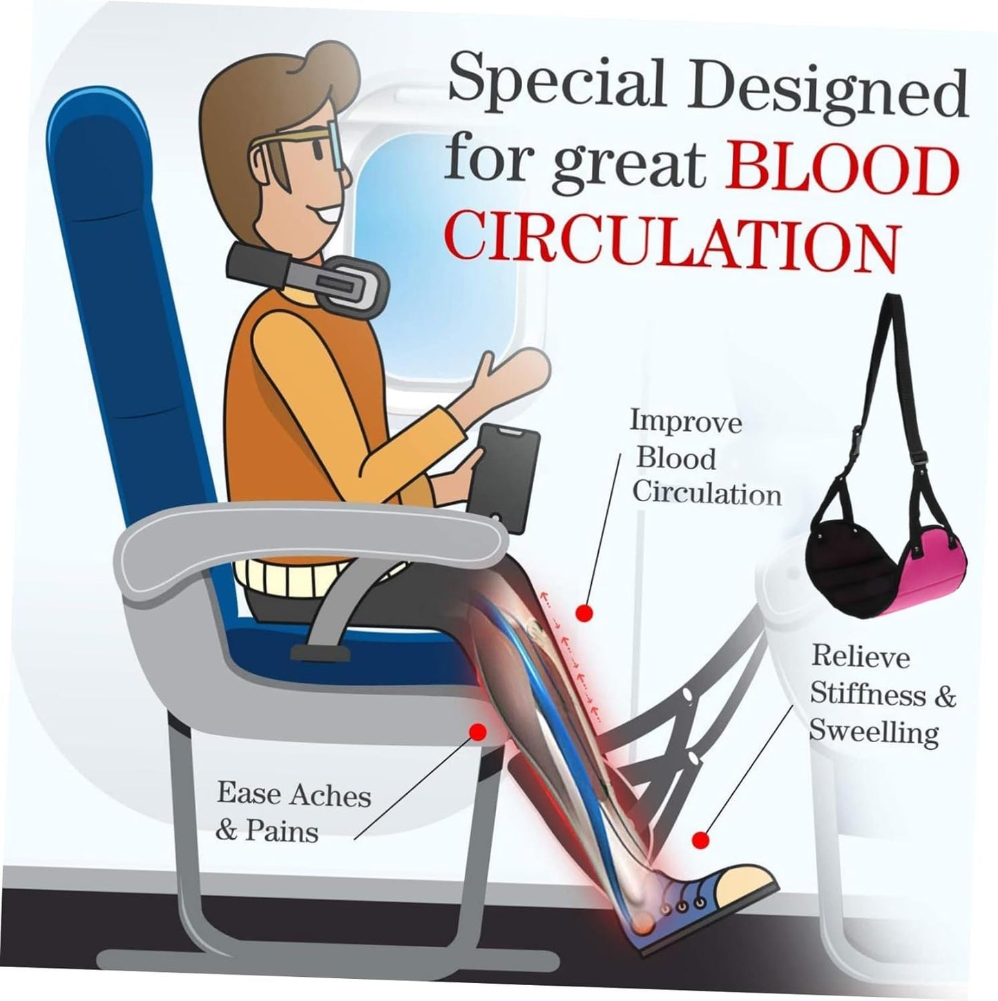 jojofuny Portable Airplane Footrest Hammock Comfortable Hanging Foot Cushion for Travel Ergonomic Foot Rest for Airplane Flights Travel Essentials for Flying