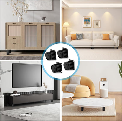 NVIYAM Set of 4 Adjustable Furniture Feet Height 0-15 mm, Universal Bed Feet 50 mm Round, Adjustable Foot for Kitchen, Table, Bed with Screws