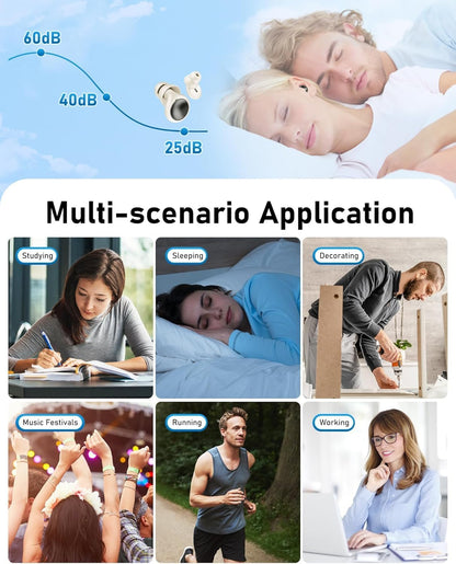 Ear Plugs for Sleeping Noise Cancelling with Double Tips, Noise Reduction Earplugs Silicone Concert Ear Plugs for Snoring, Travel, Concerts, Working, with 8 Eartips in S/M/L/Double Tips (White, One Size)