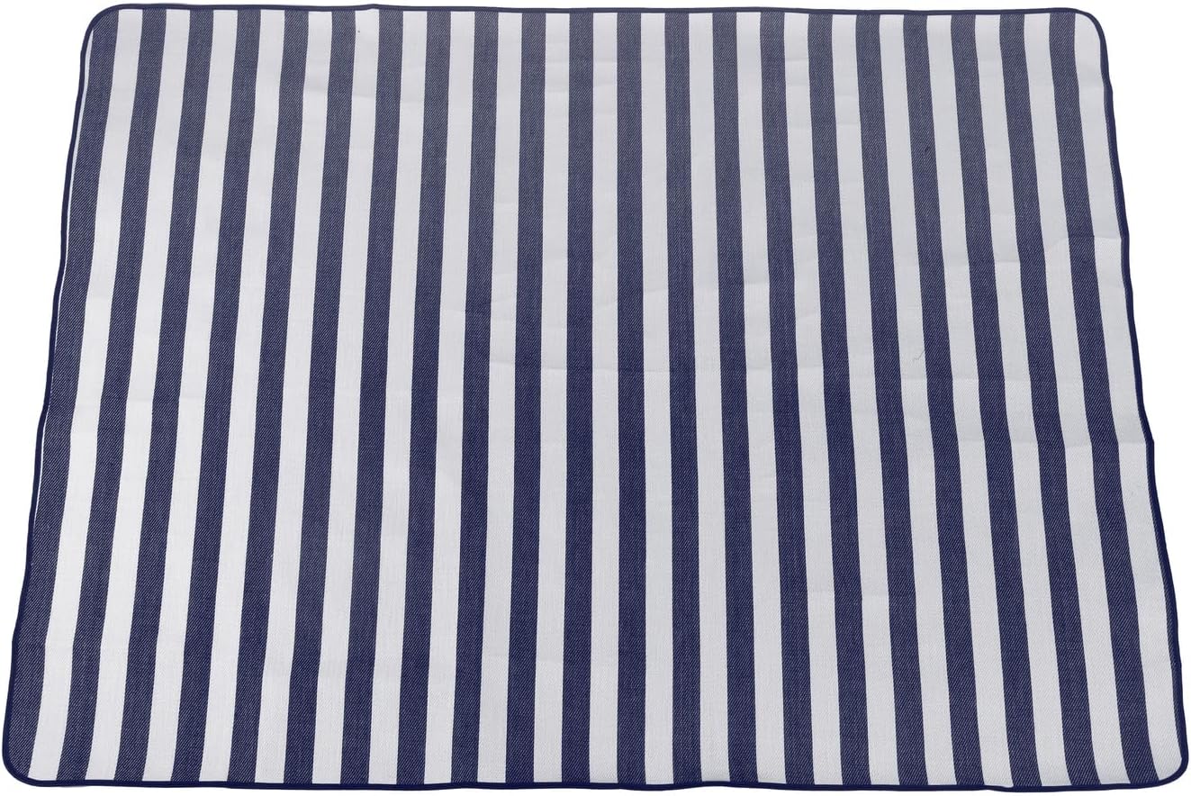 Sherwood Picnic Blanket Stylish Portable with Carry Strap Waterproof Sand Proof Foldable Compact Beach Park Camping Easy Carry Large Multipurpose Outdoor Travel Linen Blue & White Striped 200X150cm