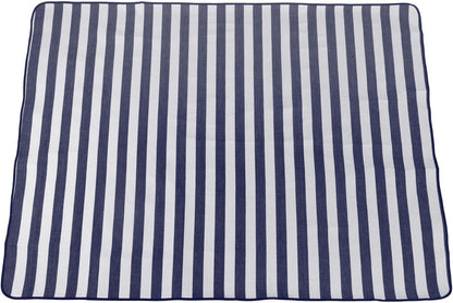 Sherwood Picnic Blanket Stylish Portable with Carry Strap Waterproof Sand Proof Foldable Compact Beach Park Camping Easy Carry Large Multipurpose Outdoor Travel Linen Blue & White Striped 200X150cm