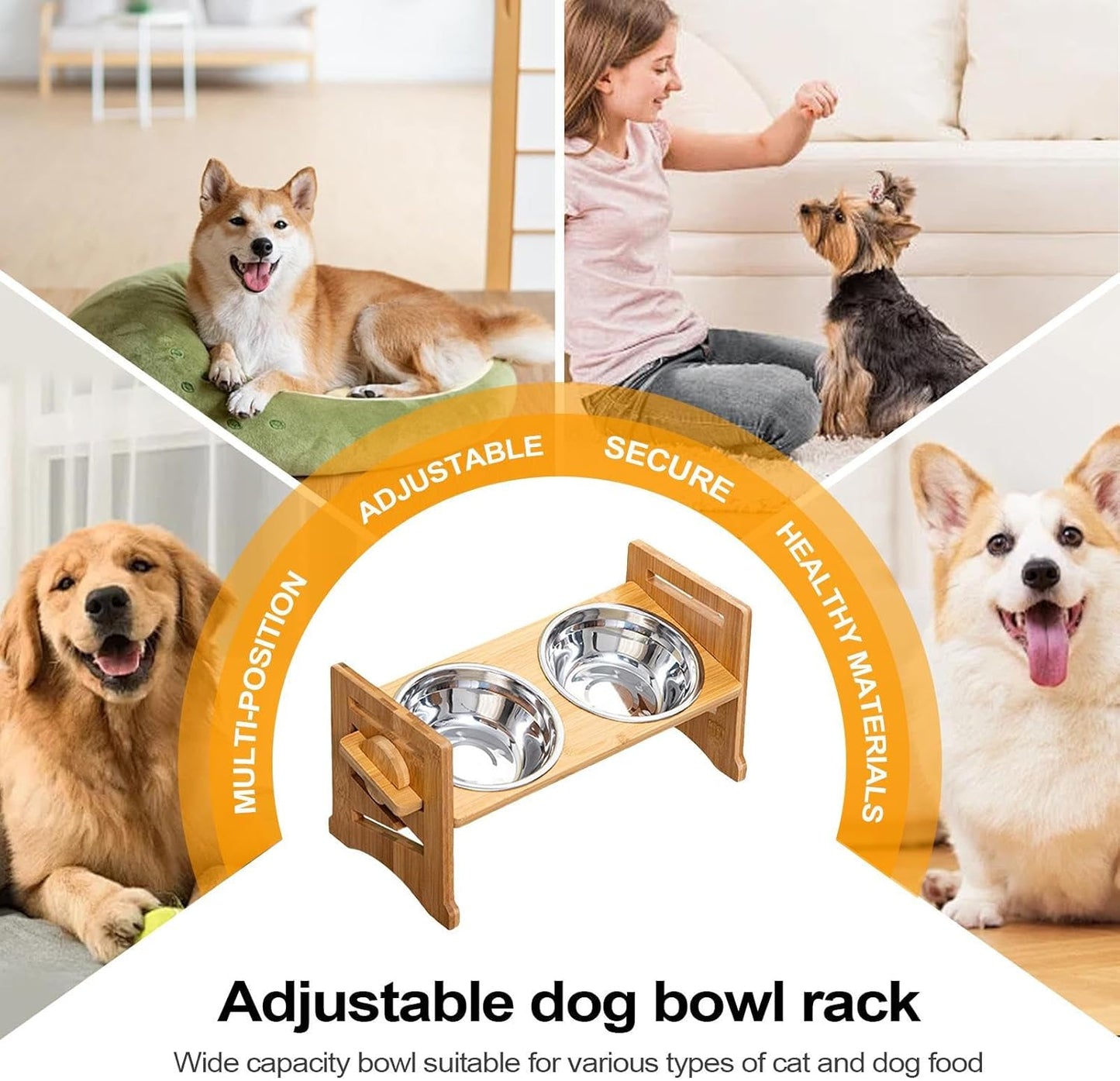 Ciotole rialzate per cani, ciotole per cani rialzate, portatili, regolabili, per animali domestici, per campeggio, interni ed esterni