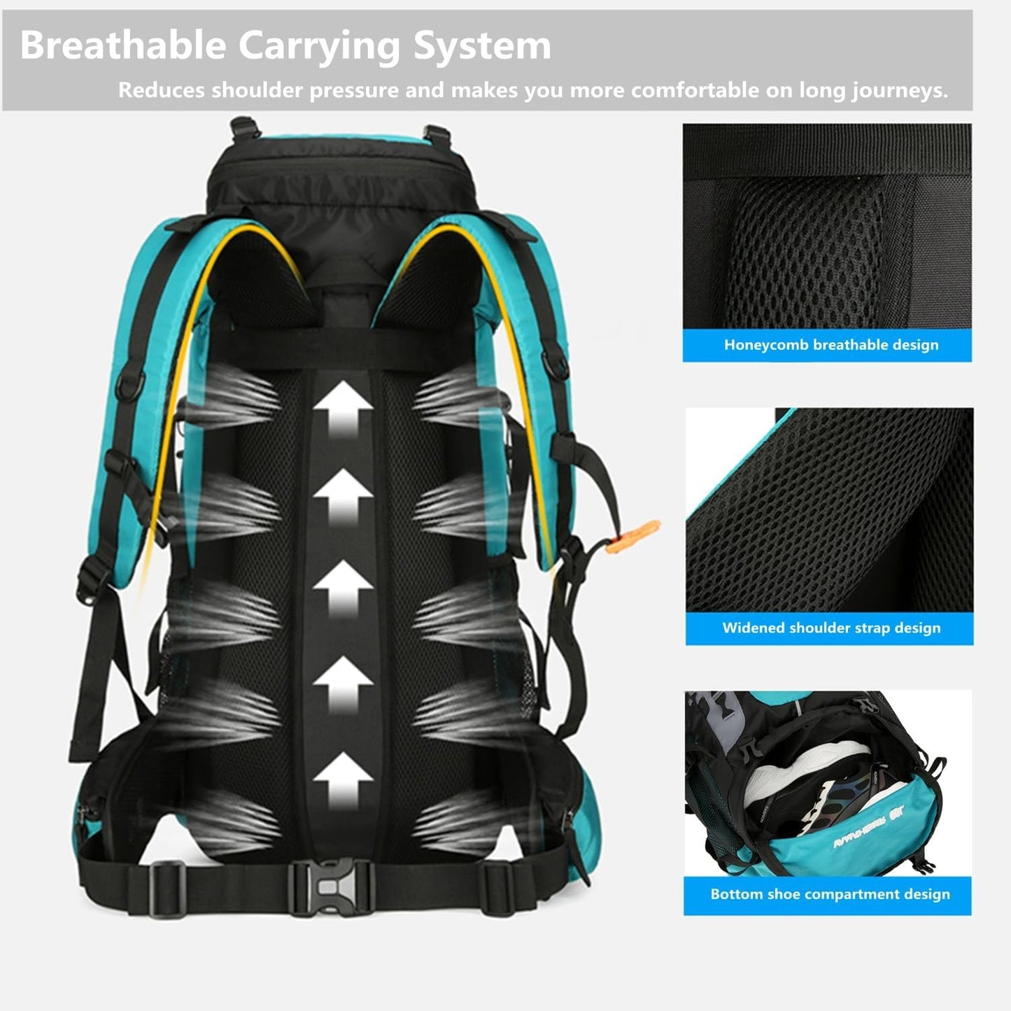 Hiking Backpack,HXDream Outdoor Sport Daypack Travel Bag,60L Travel Backpack with Rain Cover,Suitable for mountaineering, camping, tourism