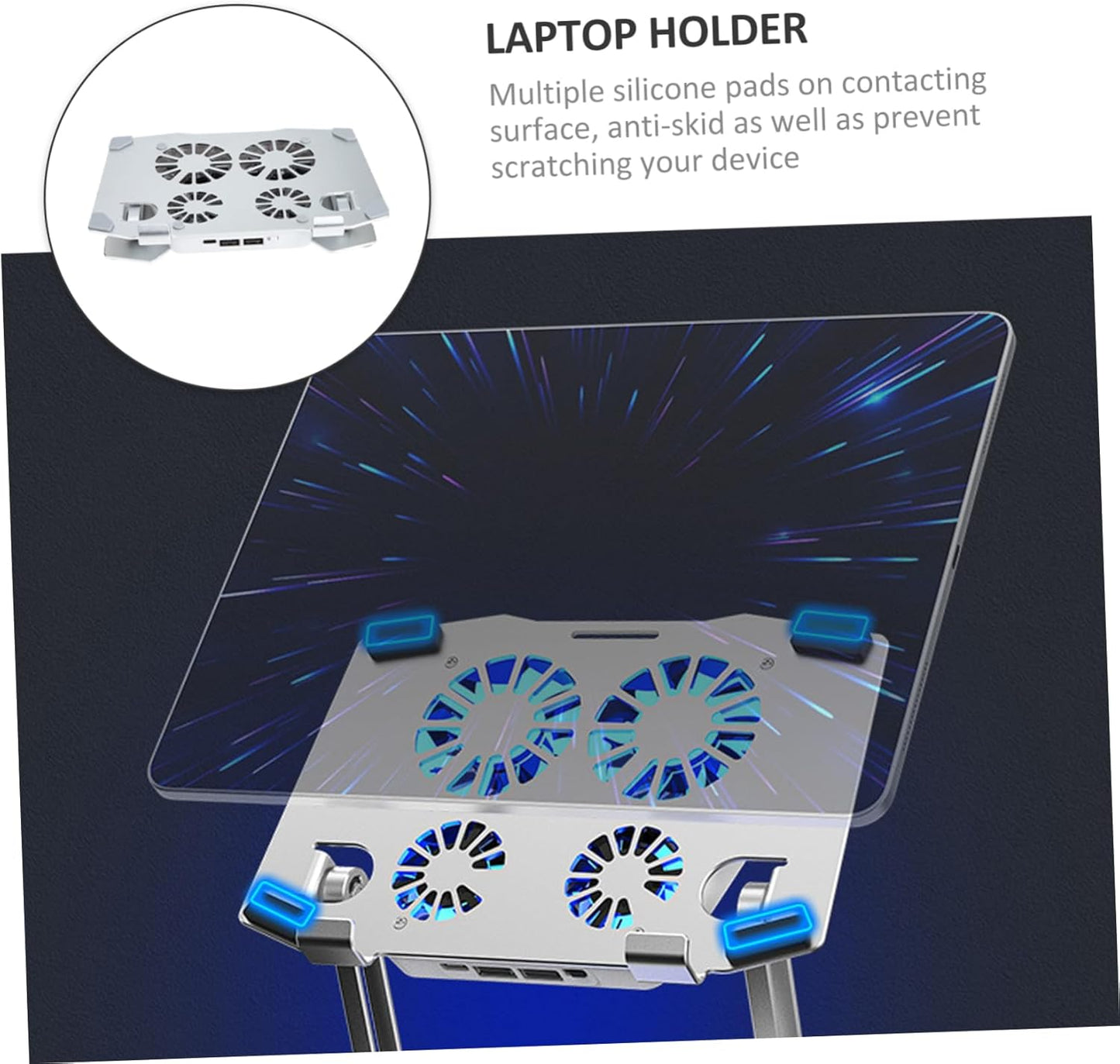 Hoement Adjustable Laptop Stand with Silent Cooling Fan Ergonomic Laptop Holder for Desk Slip Design Tablet More Rotation for Optimal Comfort